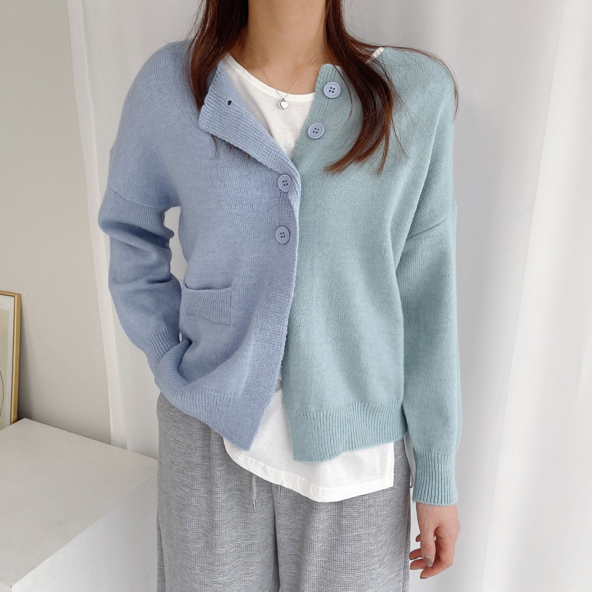 Japanese And Korean Color Matching Sweater Women's Coat Blue - Shop at LoveMi