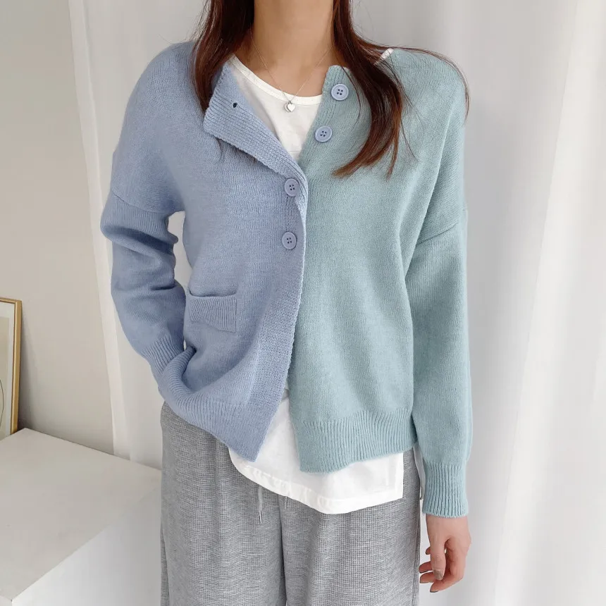 Japanese And Korean Color Matching Sweater Women's Coat - Blue