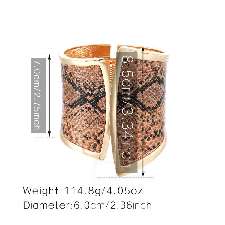 Snakeskin Patch Leather Bracelet Asymmetrical Wide Edge