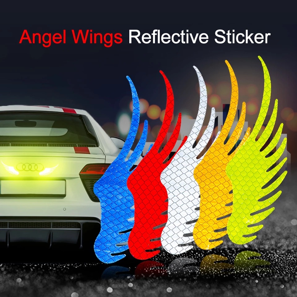 Reflective Car Sticker Angel Wings Car Body Sticker Cover Scratches Decorative Sticker Personality Wings Strong Reflective Warning Stickers