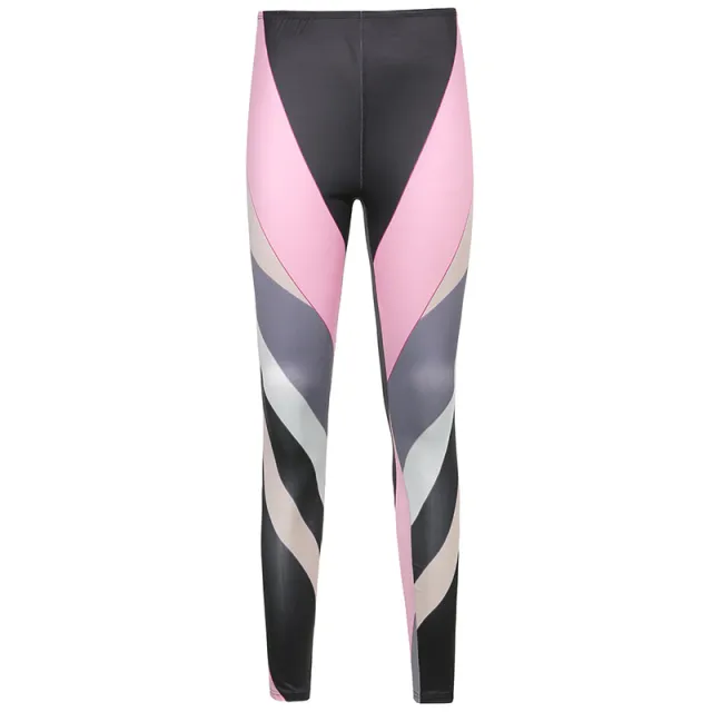 Fashion Casual Sports High Waist Skinny Printed Trousers Pink - Shop at LoveMi