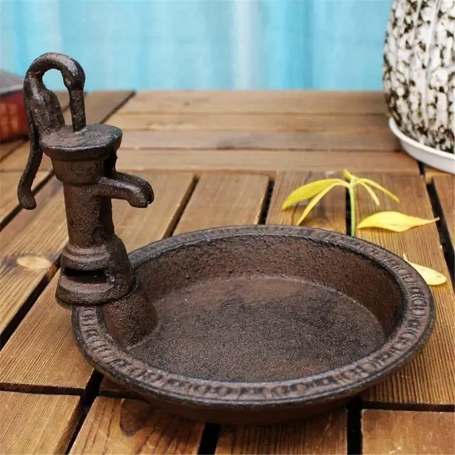 Rustic Style Cast Iron Vintage Water Pump Round Bird Feeder Outdoor Garden Balcony Decorative Water Feeder And Family Table Storage Tray Valentine'... Brown - Shop at LoveMi