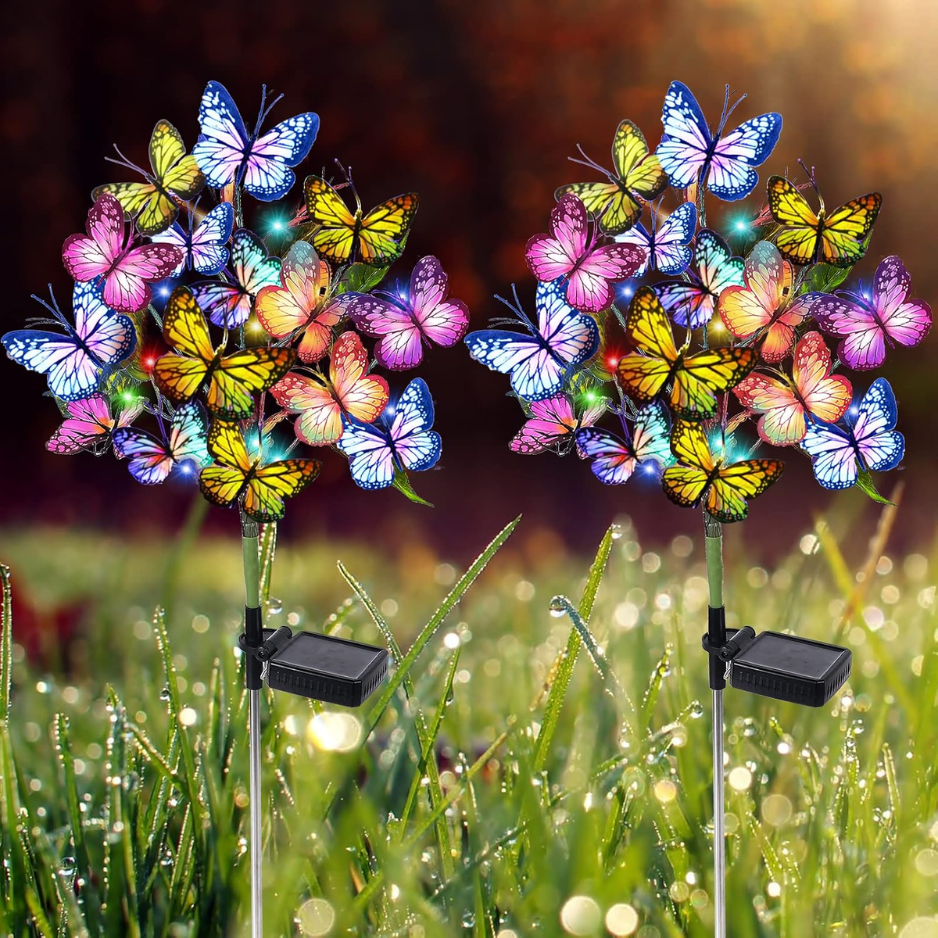 Solar Garden Lights Outdoor Waterproof Decorative Solar Lights Outdoor 8 Pack With 176 LED 136 Butterfly Flower Garden Decor Yard Decorations Patio Lawn, Gifts For Mother's Day Mom Women