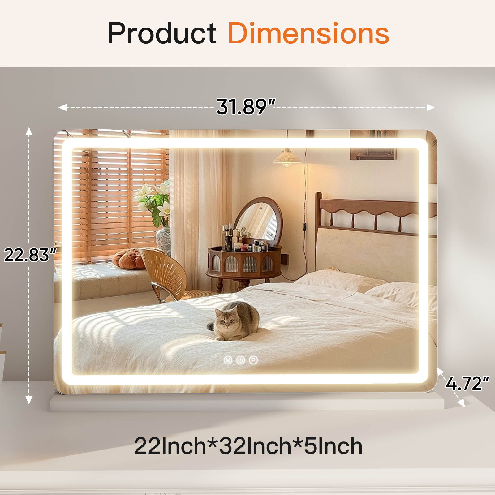 Vanity Mirror With Lights, LED Makeup Mirror With Dimmable 3 Color Modes, Touch Screen Control Vanity Based Mirror Desk Mirror Square White — foto 3