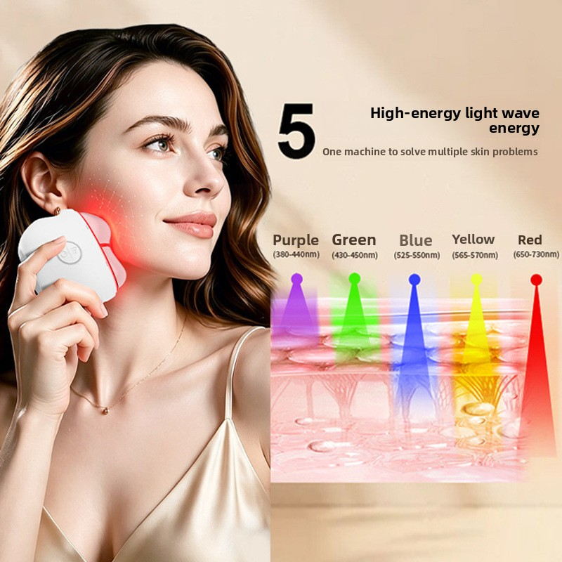 Color Light Scraping EMS Facial Beauty Device, Lifting & Firming Import Instrument, Facial Hot Compress Household Massager