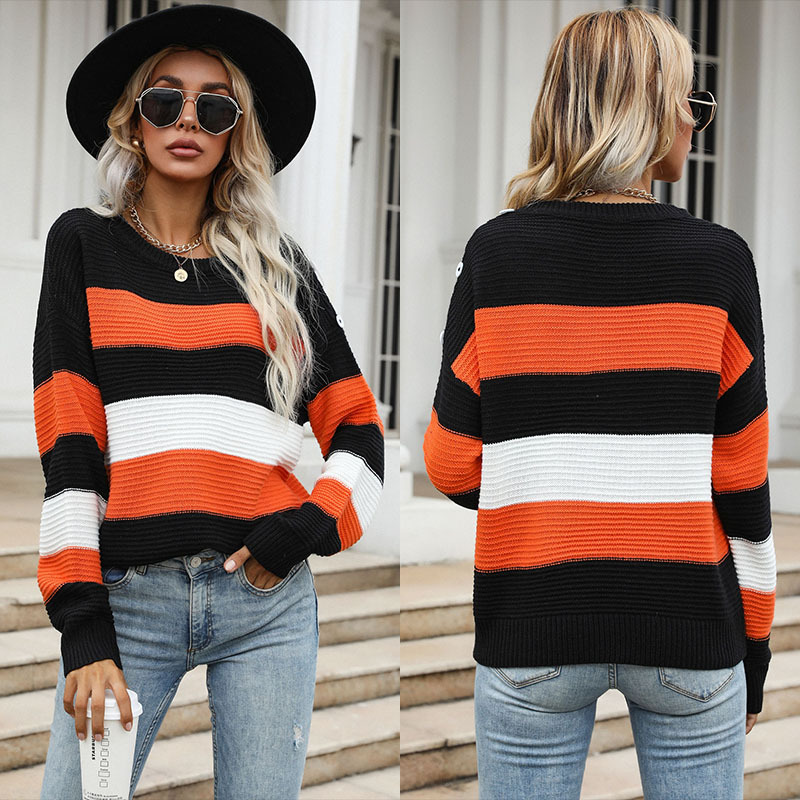 Title 7, Fashion Loose Contrast Color Striped Sweater