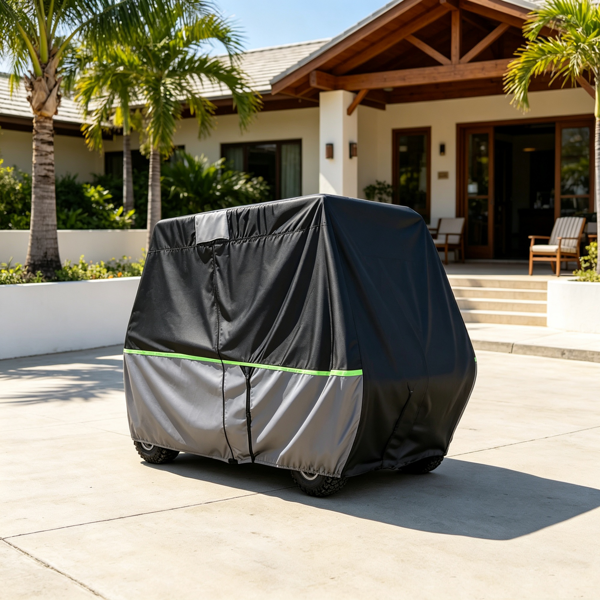 600D Waterproof Oxford Golf Cart Cover, Full Coverage For Passenger Club Car, PU Coated With 3 Zipper Doors