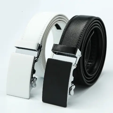 Belt White for Men Youth Automatic Buckle Leather