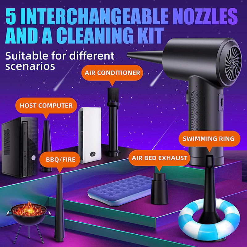 Rechargeable Cordless Air Duster Suction 3-in-1 Blower Vacuum Inflator With LED Light
