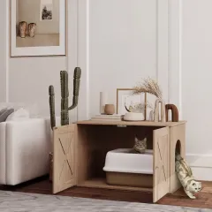 Hidden Cat Litter Box Enclosure With Ventilated Door, Cat Hole, Cat Washroom, Indoor Cat House, Walnut - Walnut - View 1
