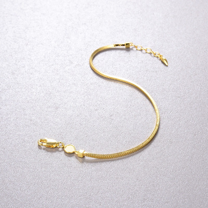 Simple Vintage Ins Folded Square Scaled Snake Bone Chain S925 Silver Plated 18k Gold Bracelet Female