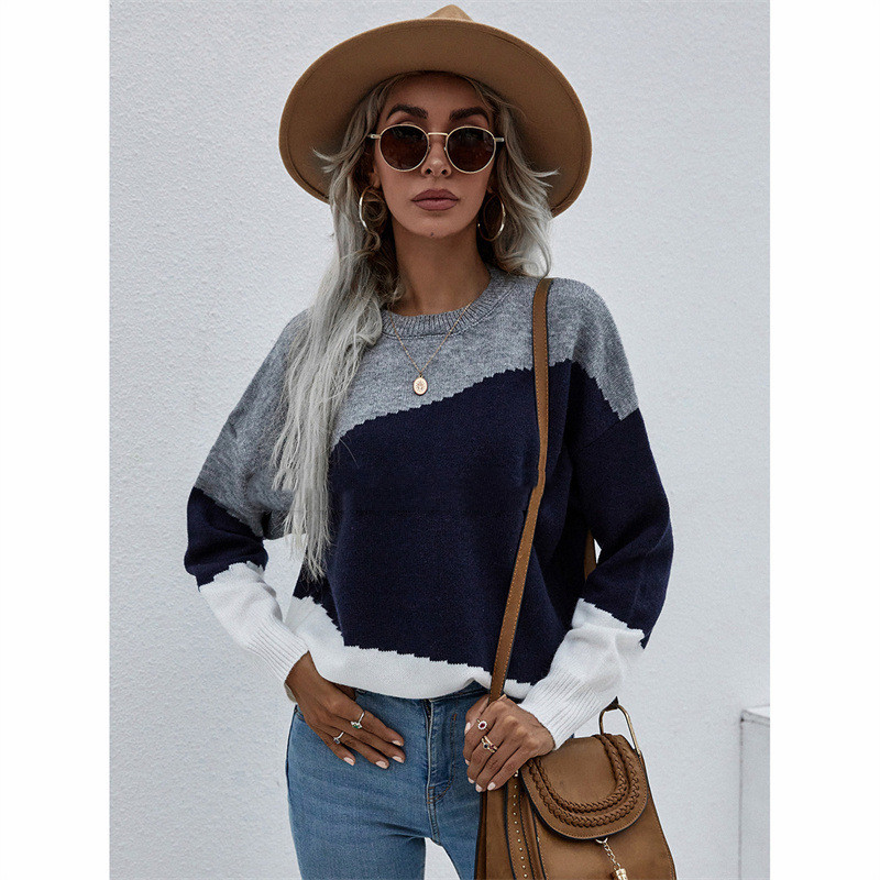 Fashion Loose Plus Size OL Commuter Round Neck Striped Sweater Women