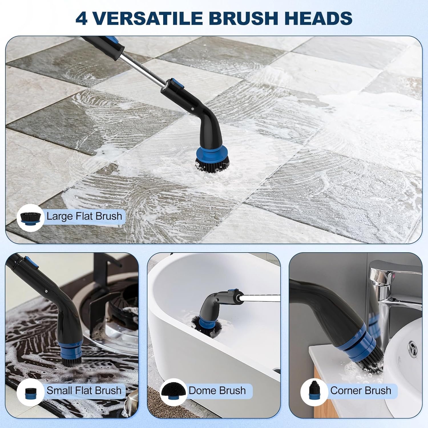 Electric Spin Scrubber Cordless Cleaning Brush With 4 Replaceable Brush Heads And Adjustable Extension Handle Power Shower Scrubber For Bathroom Kitchen Tub Tile Floor