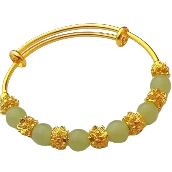 Brass Gold-plated Chalcedony Flower Pull Bracelet Hand Accessory Ancient Style Women's Light Luxury Versatile High-end Feeling Bracelet - Image 5