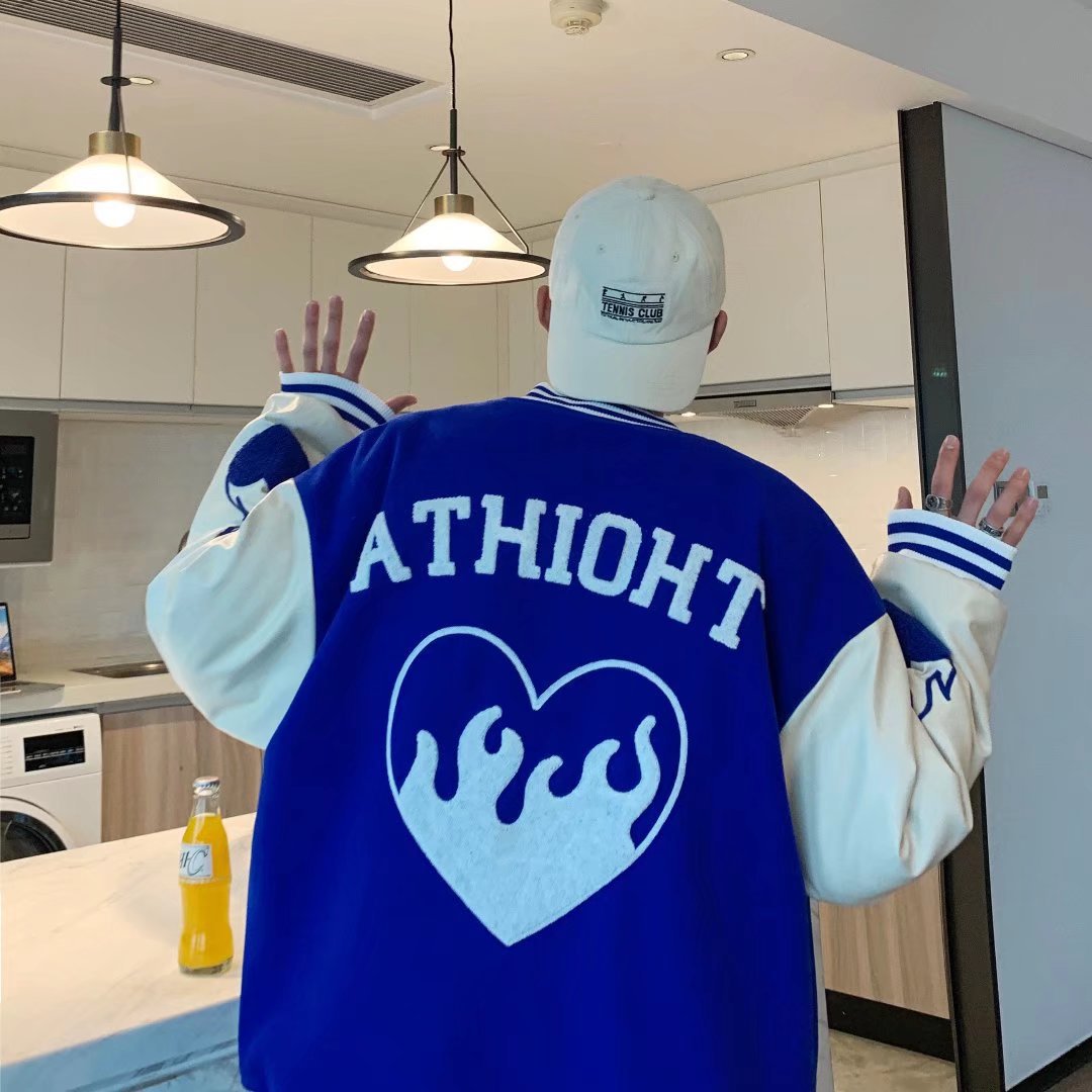 Hip Hop Loose Flocked Embroidered Baseball Jacket