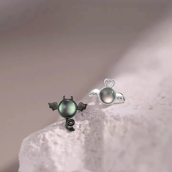 925 Angels And Demons Niche Design Sterling Silver Stud Earrings