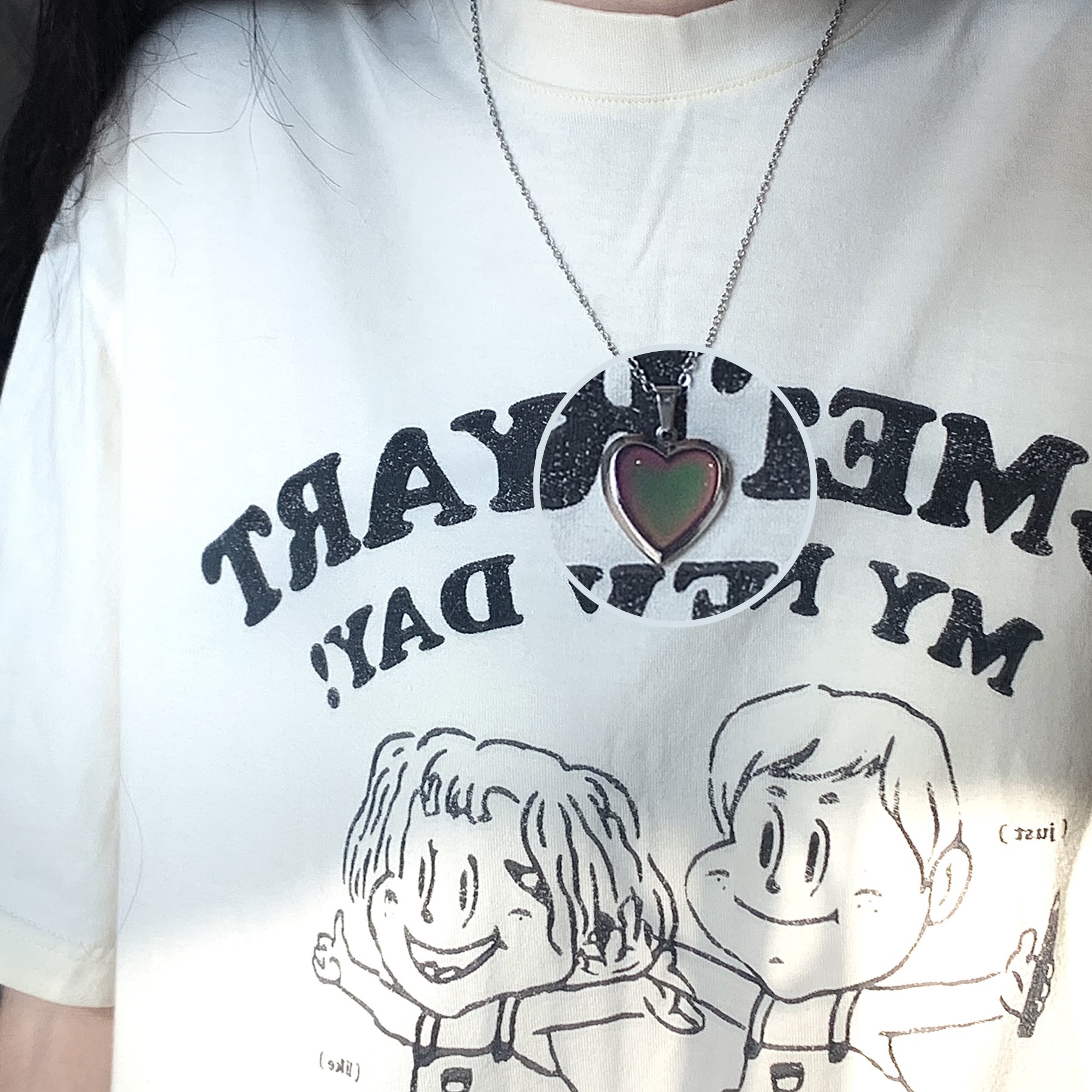 Love Peach Heart Photo Box Color Changing Necklace