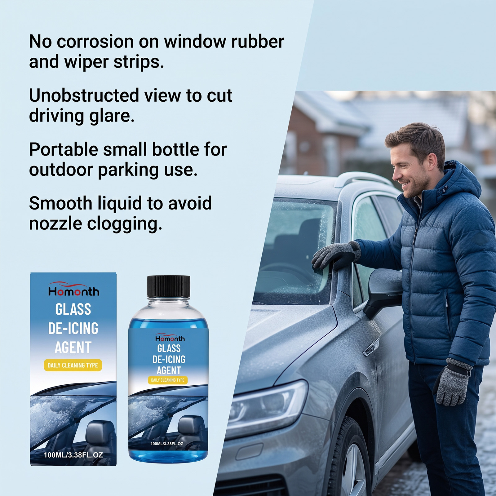HOMONTH Glass Defrosting Agent For Car Windshields, Daily De-icing, Clear Vision, Convenient And Easy-to-use Care Agent. 4