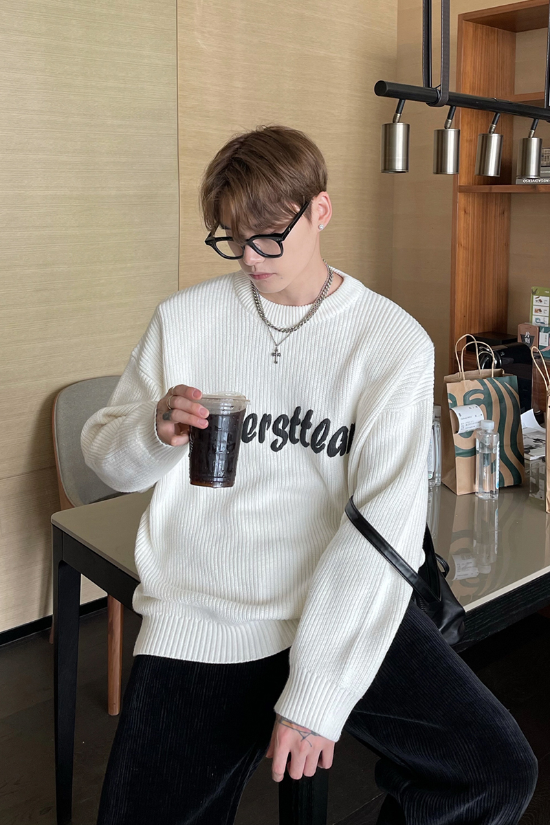 Lazy Style Three-dimensional Letter Round Neck Pullover Couple Sweater