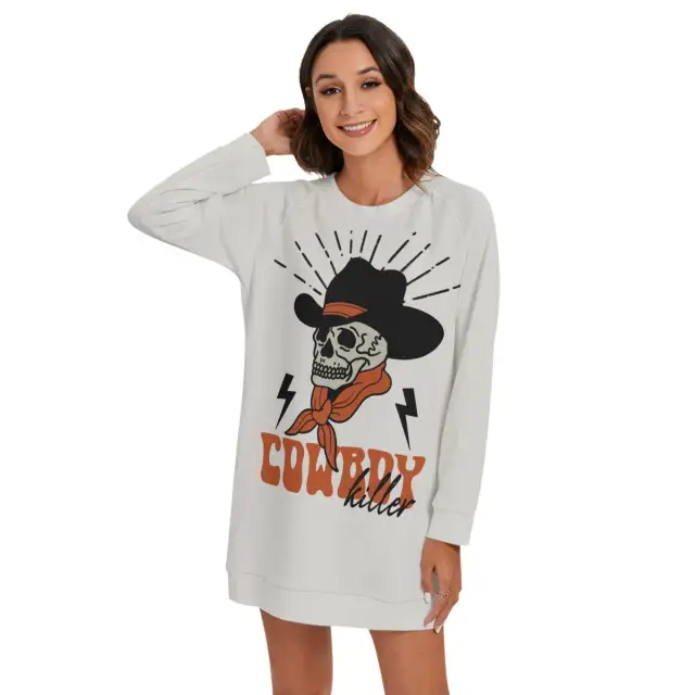 Heavy Combed Cotton Printed Round Neck Long Sleeve T Shirt White - Shop at LoveMi