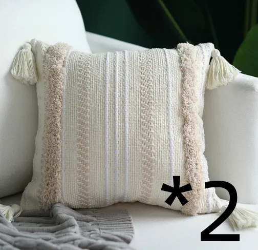 45x45cm cojines decorativos para sofa Morocco geometric black and white tufted tassel pillowcase christmas pillow case - 2Pcs2