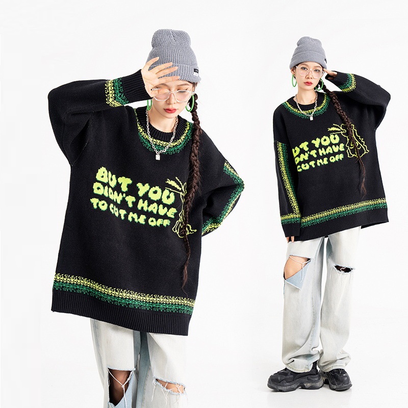 Jacquard Personality Color Contrast Knitted Sweater For Men And Women