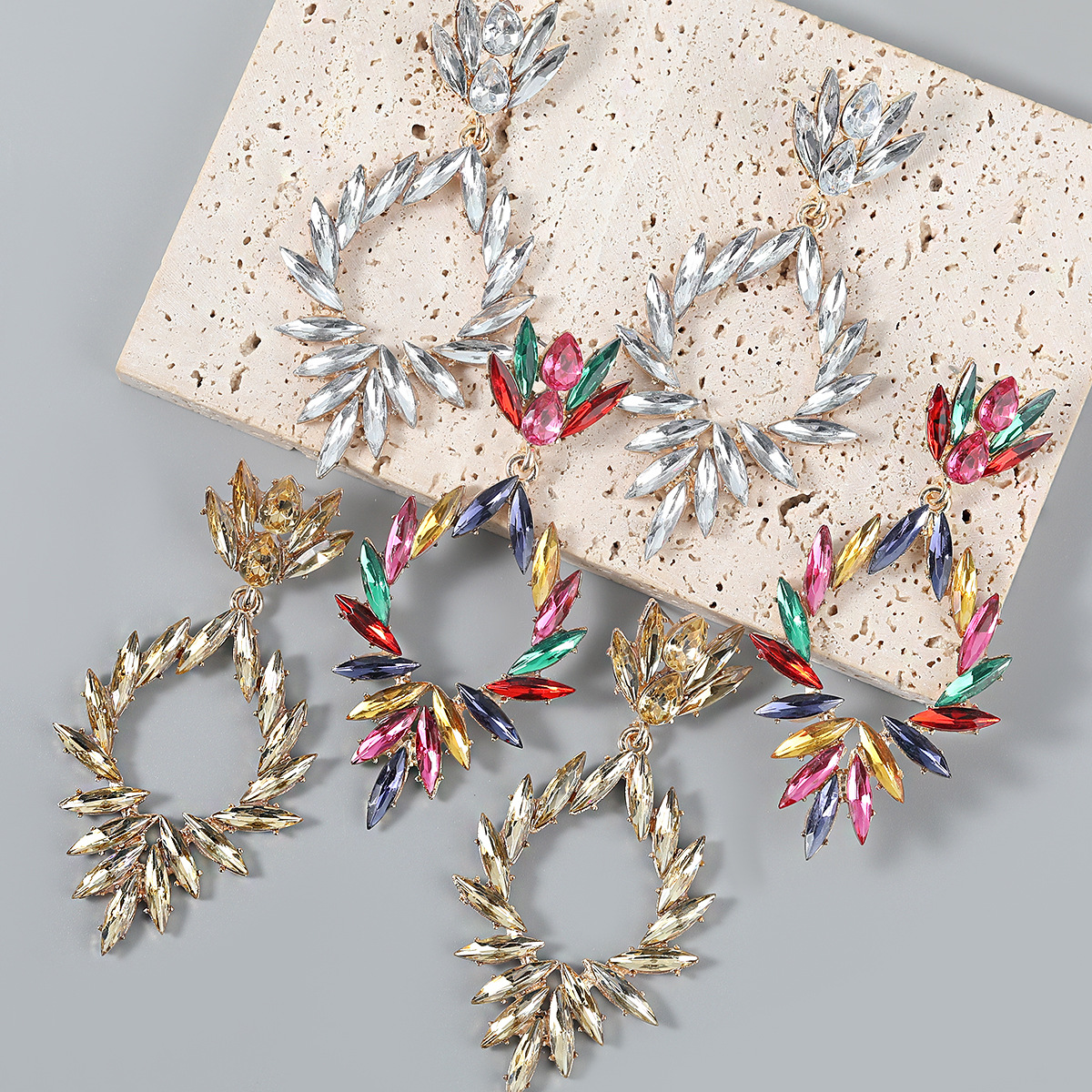 Fashion Trend Alloy Diamond Glass Diamond Flower Long Earrings