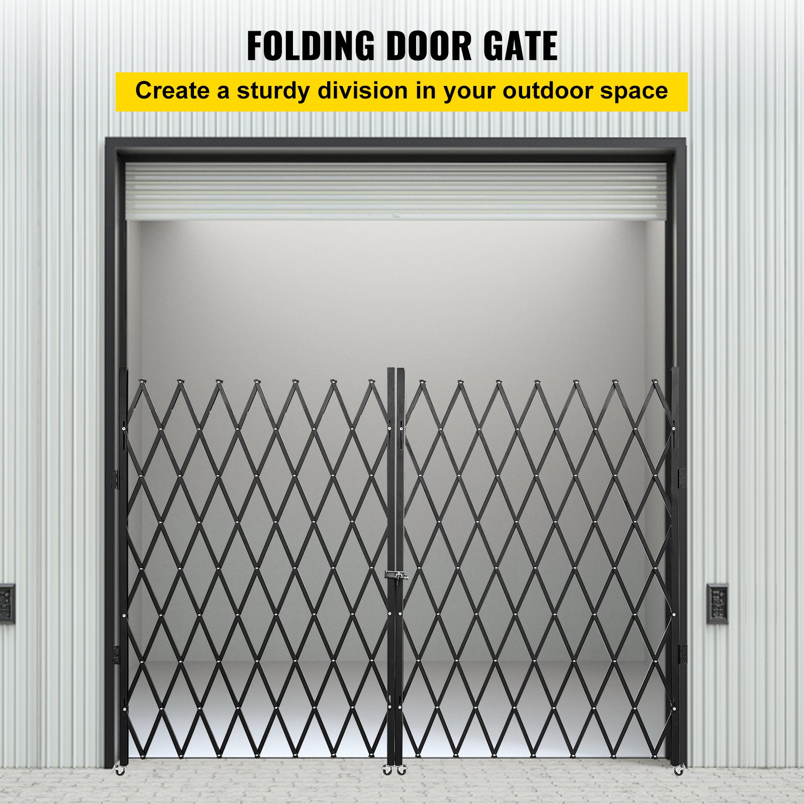 Double Folding Security Gate, 5.1 H X 10.2 W Folding Door Gate, Steel Accordion Security... thumbnail 1
