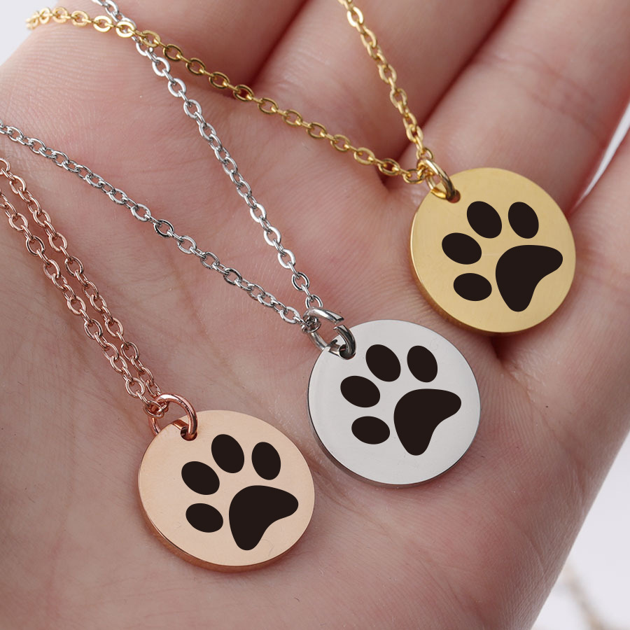Stainless Steel Disc Lettering Dog Paw Pattern Jewelry Pendant