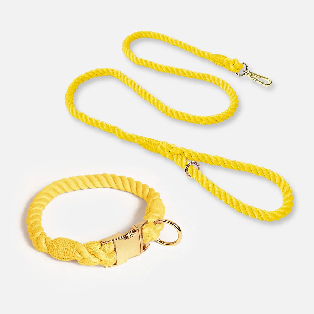 Weaving Gradient Colored Cotton Rope Pet Collar - Lemon Yellow
