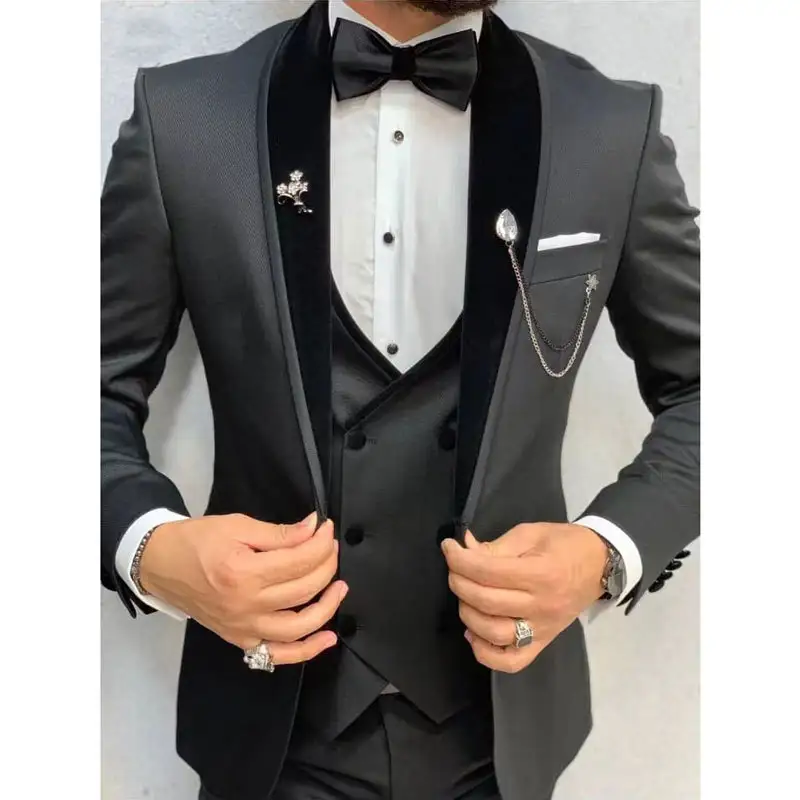 Dark Grey Men's Suit Three Piece Set