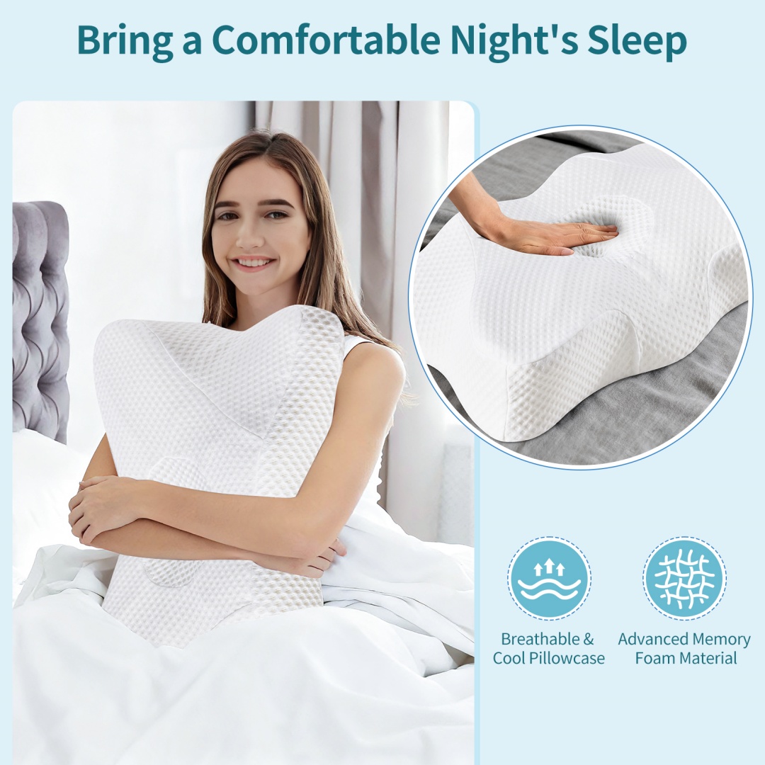 Cervical Neck Pillow, Cooling Ergonomic Memory Foam Pillows  Dual Height Orthopedic Support Contour Pillow For Side — foto 11