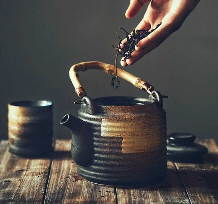 Title 2, Japanese style vintage hand drawn ceramic teapot