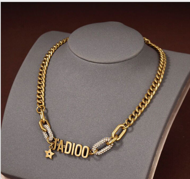 Diamond-studded Bracelet Necklace Female Retro White Simple Letter Long Clavicle Chain Temperament