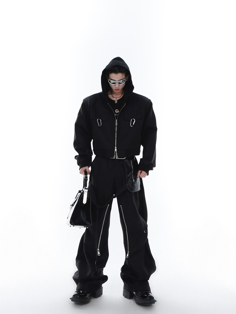 Niche Carabiner Design Shoulder Pad Cropped Jacket