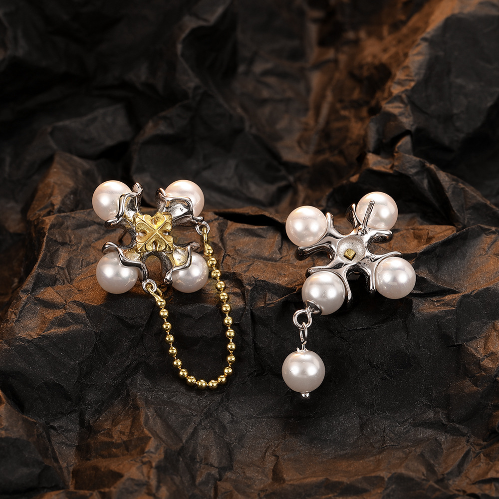 925 Sterling Silver Large Pearl Earrings Women's Retro