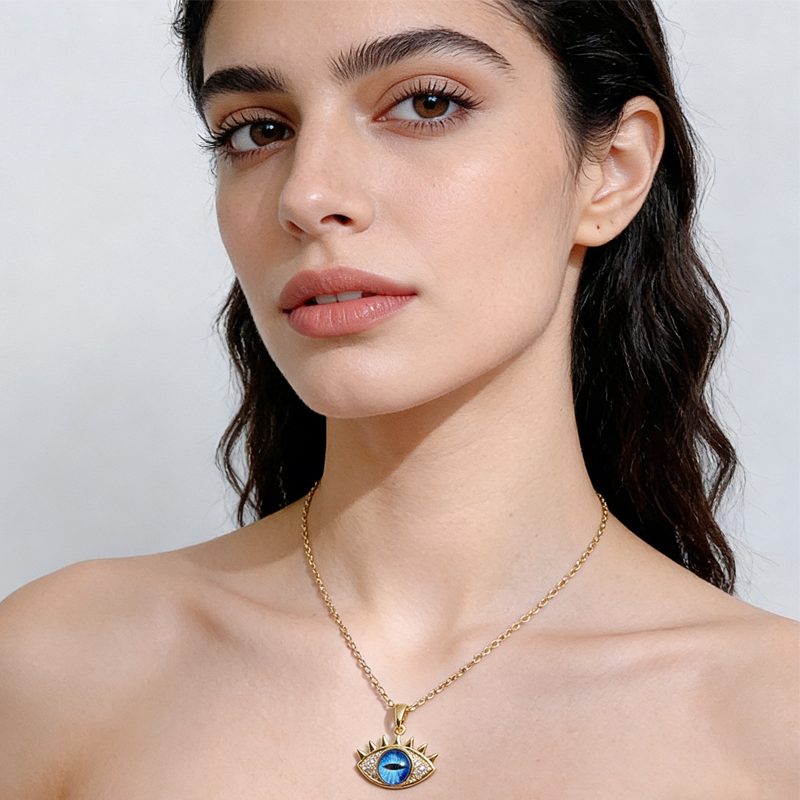 Evil Eye Hamsa Hand Necklace For Women, Protection Amulet Pendant With Titanium Steel - Jewelry & Watches