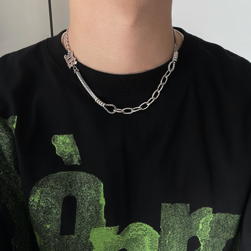 Alphabet Pendant Spliced Titanium Steel Boy's Necklace Female Niche Design Sense Senior Ins Hip Hop Sweater Chain