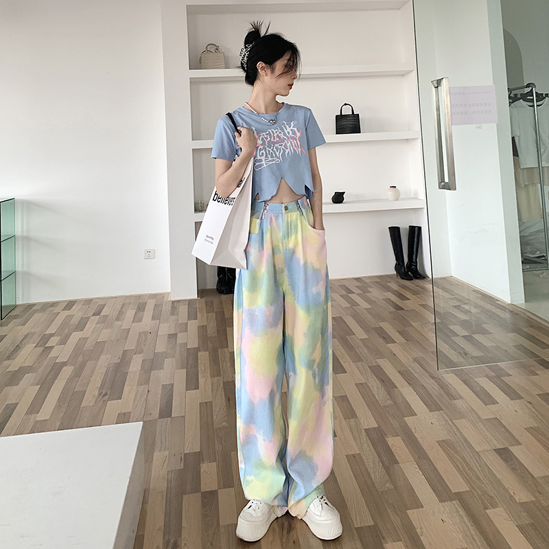 High-waisted Slim Design Straight-leg Mopping Pants