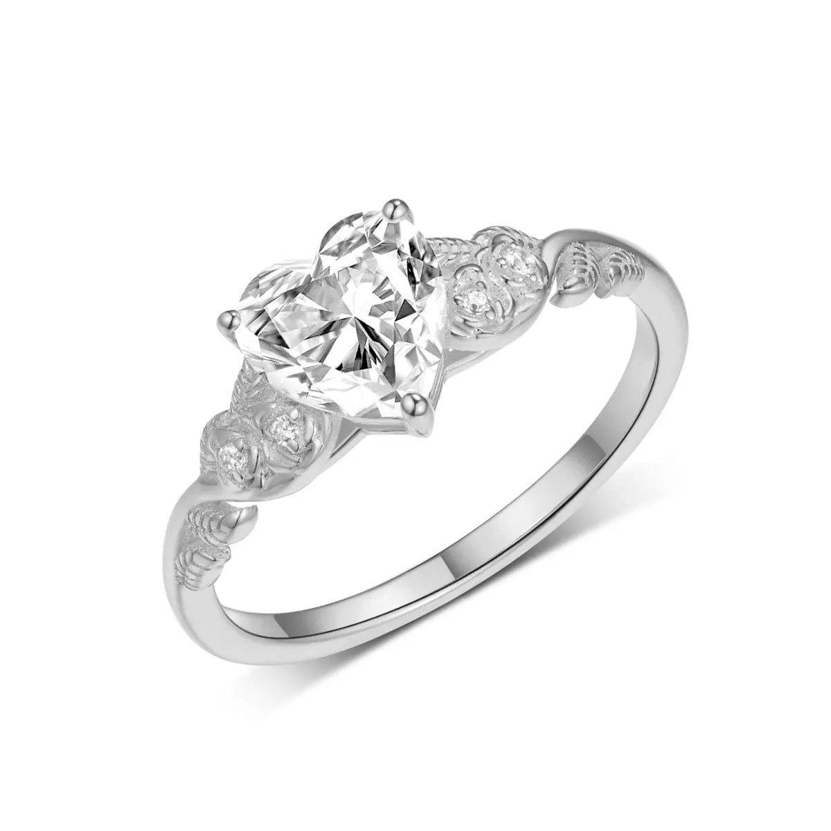 S925 Sterling Silver 7x7mm Heart Moissanite Ring