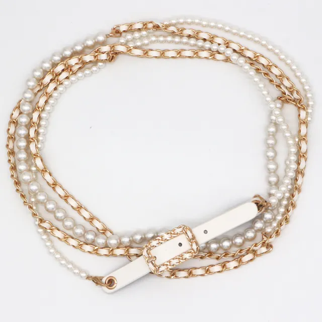 Women's Fashion Pearl Chain Waist Chain Gold White - Shop at LoveMi