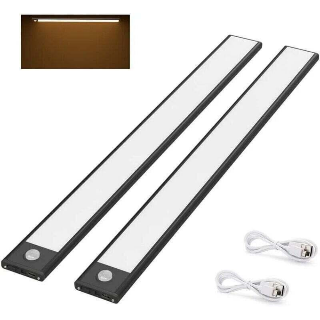 2 Pcs LED Closet Light, 40cm, Wireless, USB Rechargeable, Magnetic, 3 Lighting Modes, Portable, Warm White 3000K, Black  Energy Class