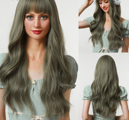 Anime Air Bangs Big Wave Purple Wig Dark Green - Shop at LoveMi