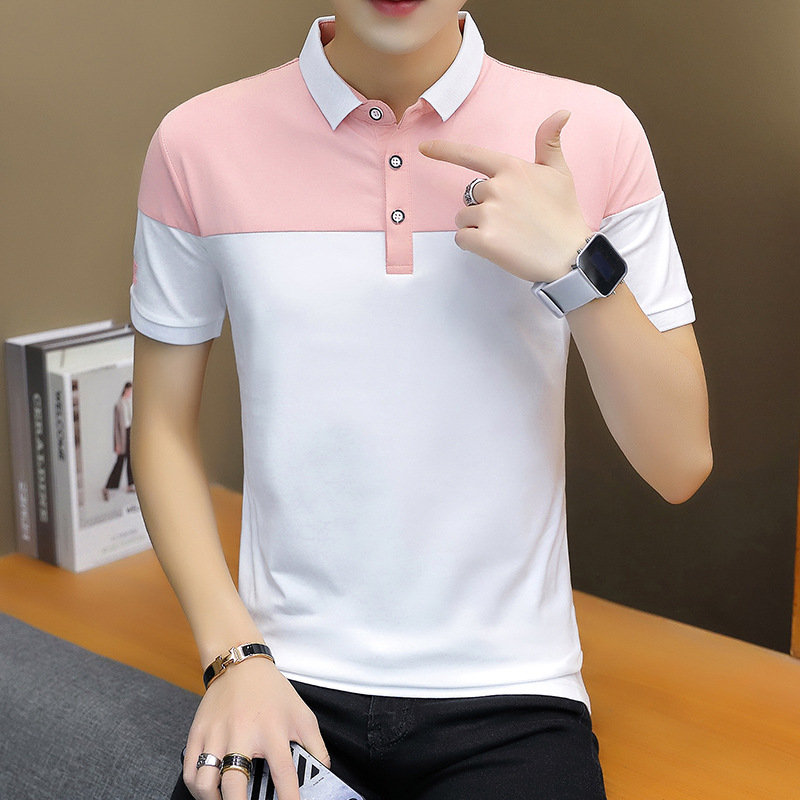 T-shirt Short-sleeved Slim-fit Lapel Colorblock Printing