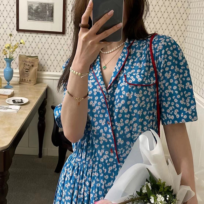 Sweet And Elegant Lapel Long Floral Dress