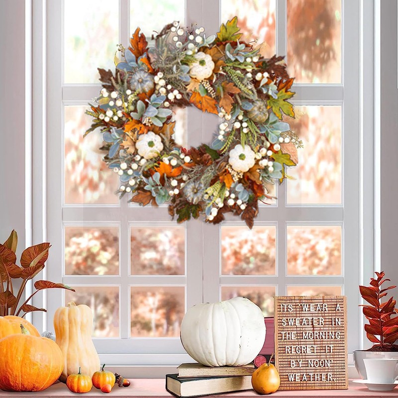 45CM Artificial Wreath Garland Fall Maple Leaf Pumpkin Door Wall Hanging Decor G — image 8