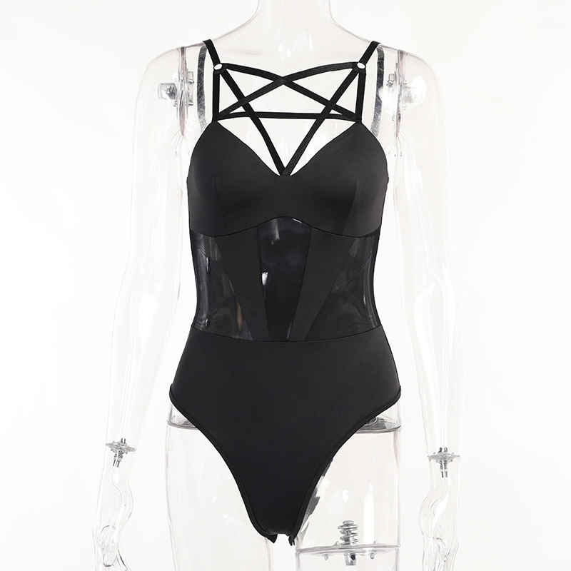 Title 3, Pentagram Hollow Gothic Mesh See-through Jumpsu...