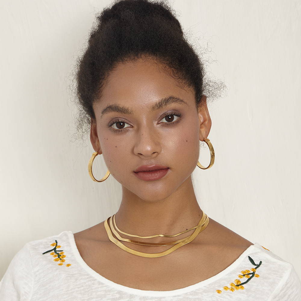 Europe And America Circular Grain Slice Chain Double Earrings