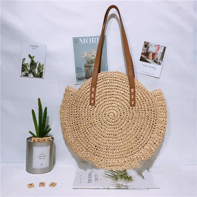 One shoulder Straw Bag Woven Bag Beige - Shop at LoveMi
