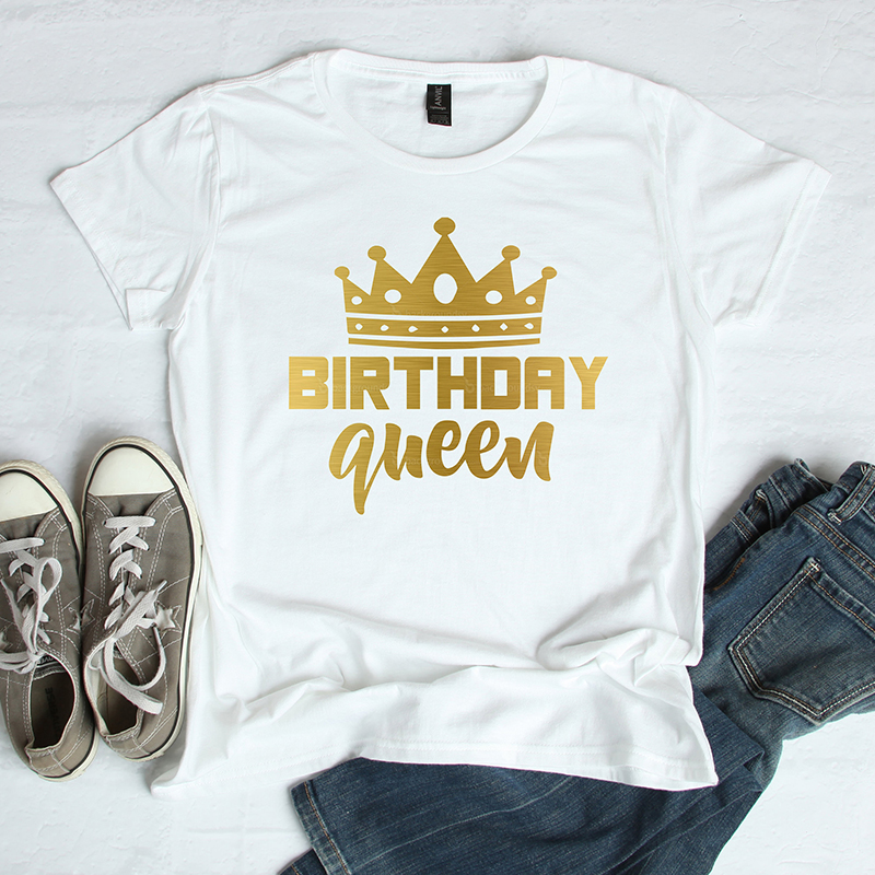 Title 5, Women Queen Letter Print Short Sleeve T Shirt C...